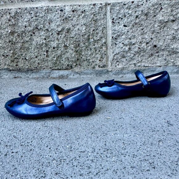 M&S Blue Ballet Flats Girls US 8.5 EU 25.5 Mary Jane Toddler Girl Shoes Bows - Picture 4 of 9